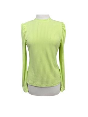 Ophelia Roe lime green ribbed puff shoulder long sleeve top size M NWT